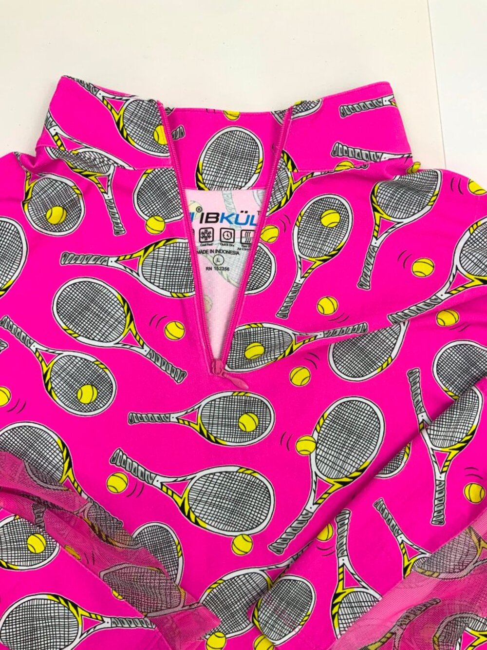 New Women's IBKUL Long Sleeve 1/4 Zip Tennis Top Venus Hot Pink Sz L - Picture 11 of 16
